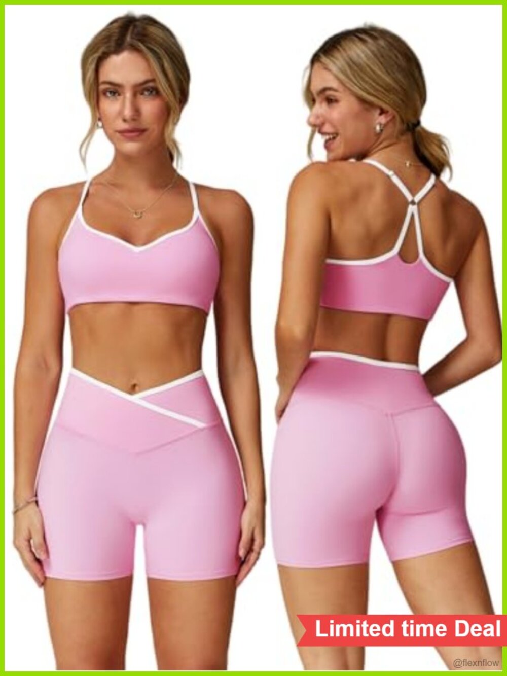 Women's 2 Piece Workout Set Strappy Sports Bra Crossover Waist Shorts Gym Yoga